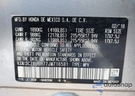 2018 Honda Hr-V Ex-L z USA, uszkodzony, nr VIN 3CZRU6H77JM716581